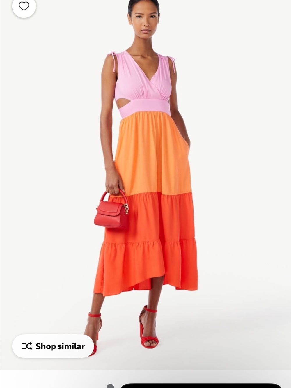 Tiered Colorblock V-Neck Midi Dress in Pink & Orange